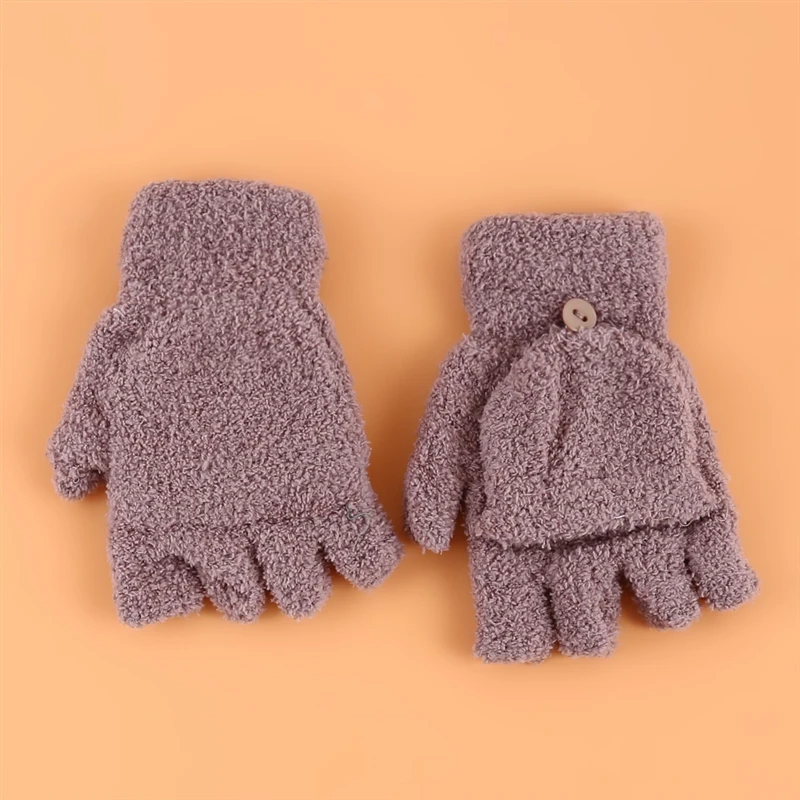 Guantes cálidos de invierno para mujer, guantes de medio dedo con tapa multifuncional, bonitos guantes femeninos suaves y cómodos de lana Coral cálidos a prueba de frío