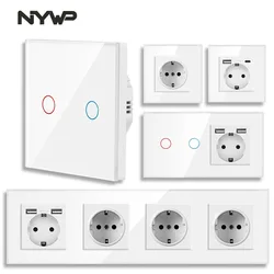 NYWP 터치 스위치, EU 표준, 화이트 크리스탈, 유리 패널, 터치 스위치, Ac220v, 1세트, 1방향, 벽 조명, 벽 터치 스크린