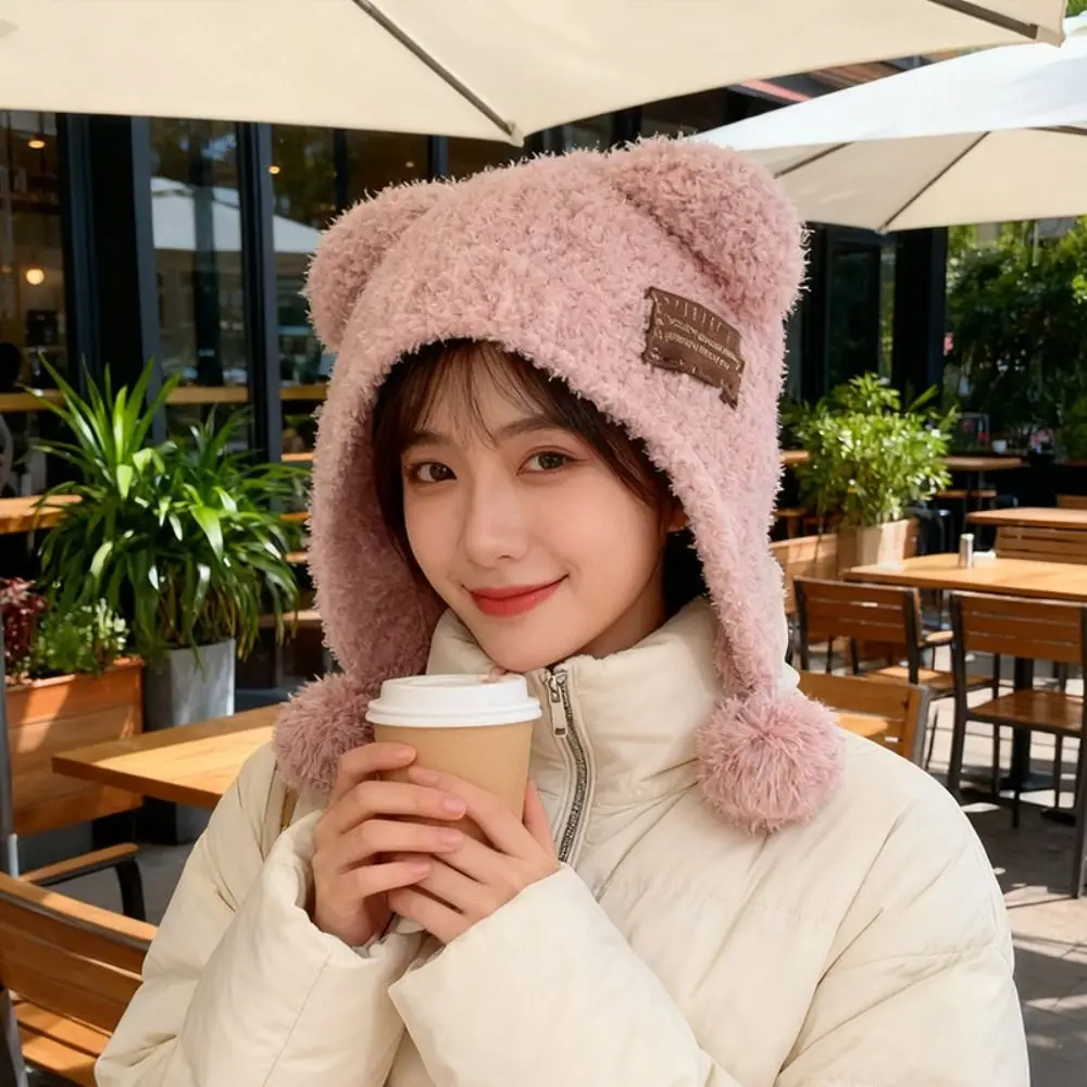 Personalidade fofo pequeno urso orelhas chapéu orelhas de urso lã malha boné all-match chapéu de lã balaclava chapéu quente