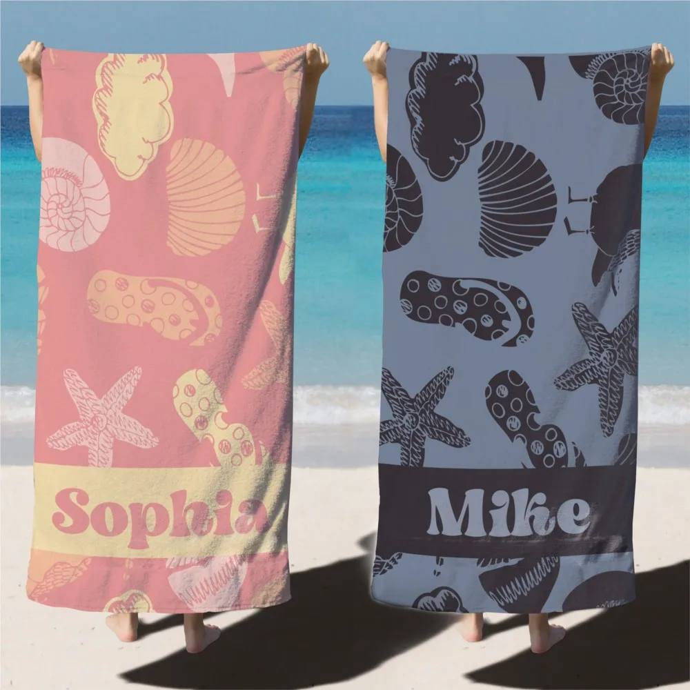 Lovely Starfish Beach Towel Personalized Custom Beach Towel Name Cute Ocean Animals Bath Towel for Beach Favor Gift Summer Gifts