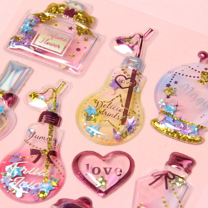1 Piece Shiny Glitter Cartoon Scrapbook Journal Stickers 3D Aesthetic Ins Jelly Shaker Decals for Kids Phone DIY Crafts Sticker