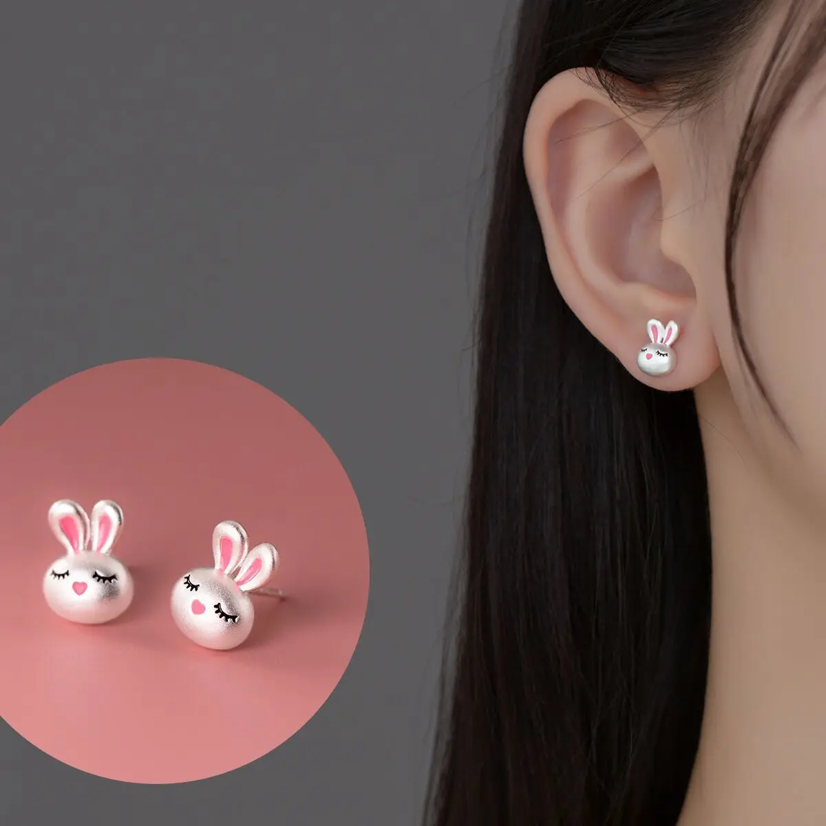 Novos Brincos de Prata Esterlina 925 com Desenho de Coelho Rosa e Pingente de Animal do Zodíaco, Doces e Fofos E160