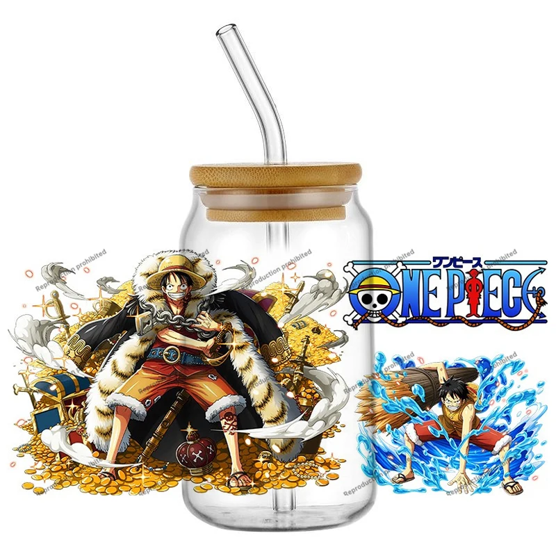 Beliebte Anime-Klassiker One Piece 16oz UV DTF 3D Transfer-Aufkleber Dekorfolien für Glasdosen Kreative Bastel-DIY-Aufkleber