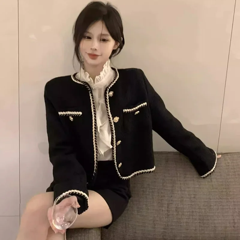 

Smvp 2024, осенне-зимнее новое элегантное черное пальто, женское корейское утепленное однобортное пальто, повседневная короткая верхняя одежда, топы для женщин