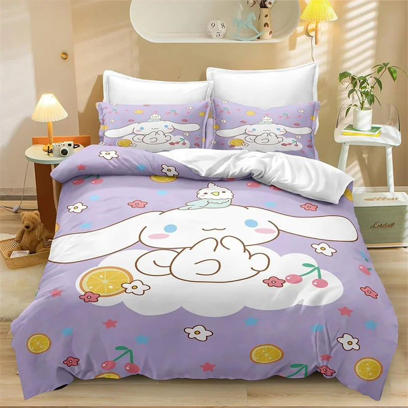 Kuromi Cinnamoroll Quilt Cover Pillowcase Set Single Double Bed Cute Cartoon Suitable for Boys Girls Children Gifts Decoration