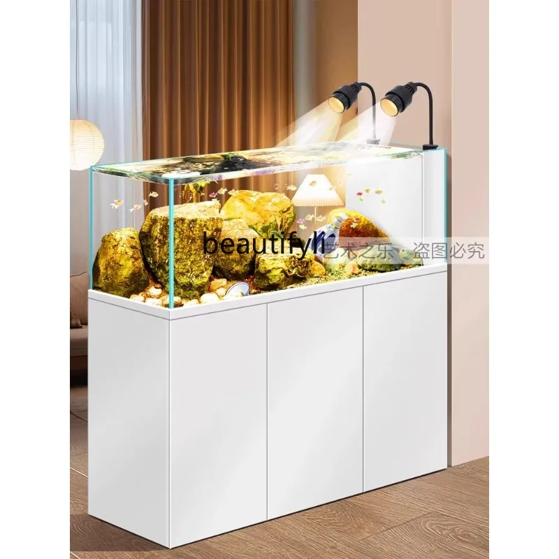 

Ultra-White Glass Stream Tank Living Room Small Ecological Change Water Bottom Filter Light Luxury South American Lamp Water