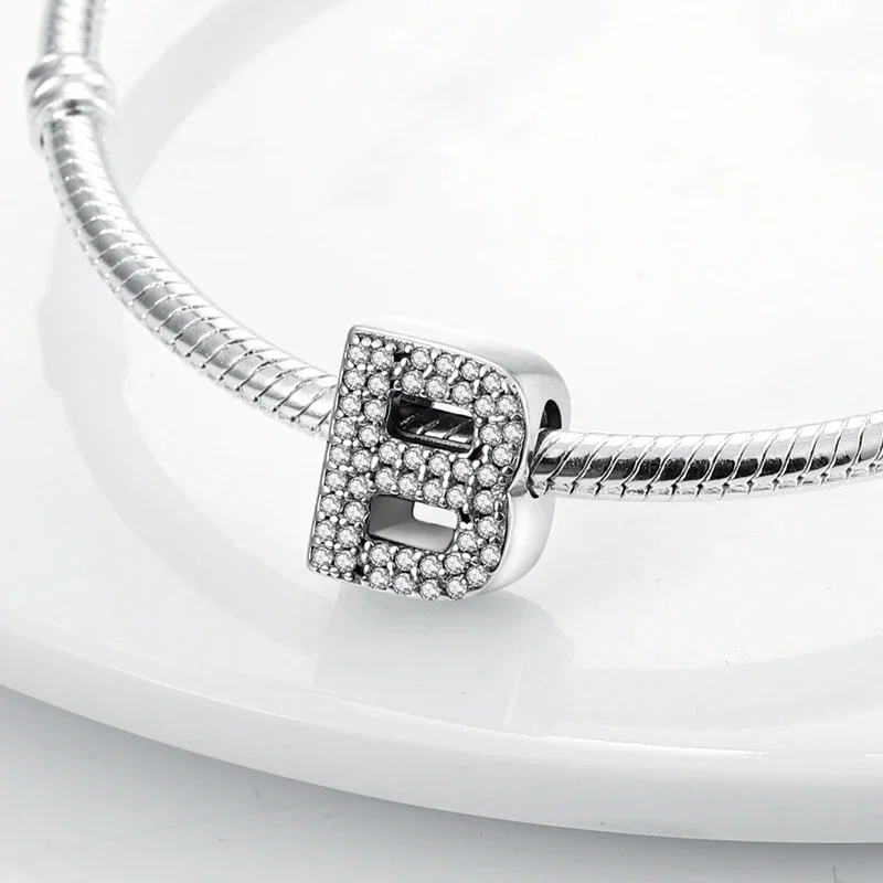 Charms aus 925er-Sterlingsilber mit 26 Buchstaben, A-Z, Alphabet-Perlen, passend für Original-Armbänder für Frauen und Mädchen, DIY, edler Schmuck, Geschenk – Detail 4
