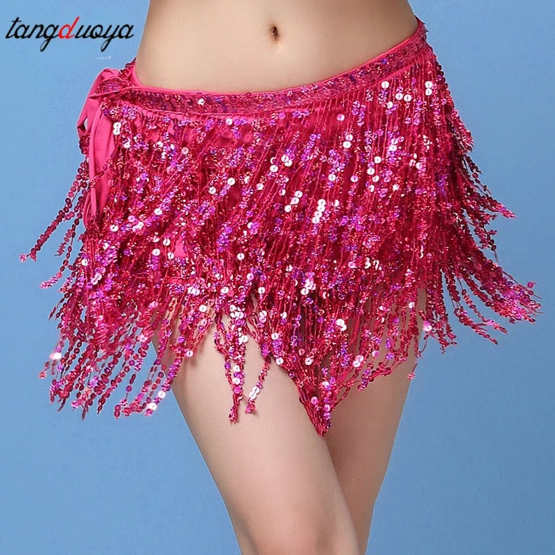 Belly Dance Layer Sequins Tassels Skirt Tassel Chain Belts Wrap Party Club Latin Dancer Dress Performance Hip Waist Scarf ﻿