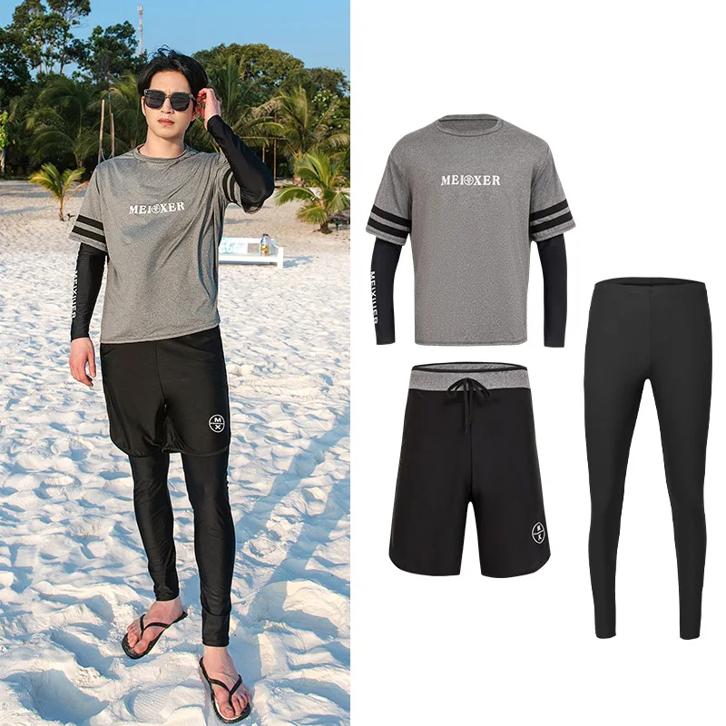 

Мужские 3 шт./компл. рашгарды, футболка для плавания, рубашка для бега с длинными рукавами + плавки + брюки, купальники, одежда для плавания, пешего туризма, тренировок, спортивные костюмы