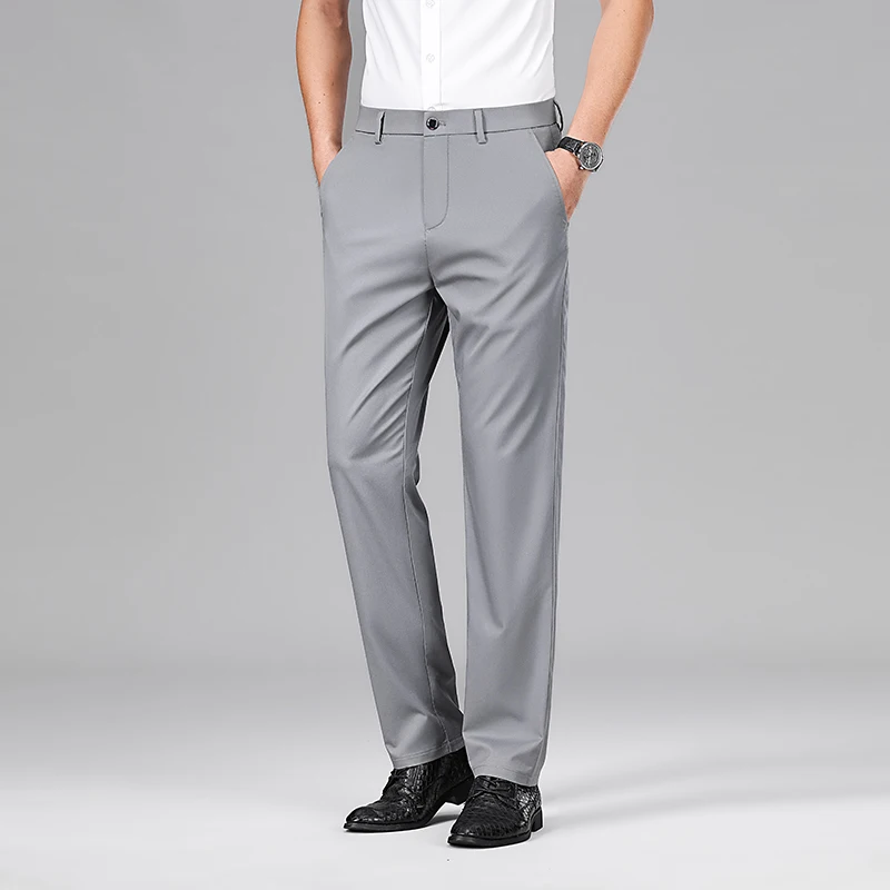 

Classic Luxury Men's Mulberry Silk Suit Pants Thin Stretch Slim Fit Comfortable Male Brand Clothing Casual Trousers