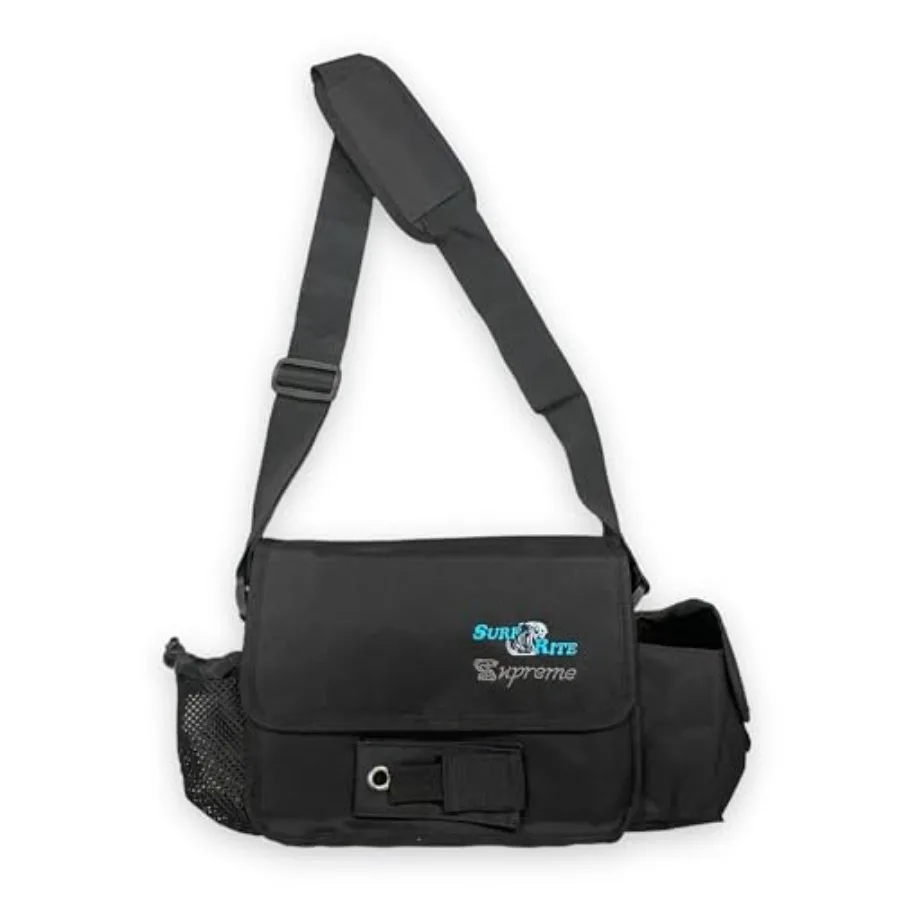 Surf fishing tackle bag for beach use, premium nylon material, navy blue color, water-resistant and extra-large capacity