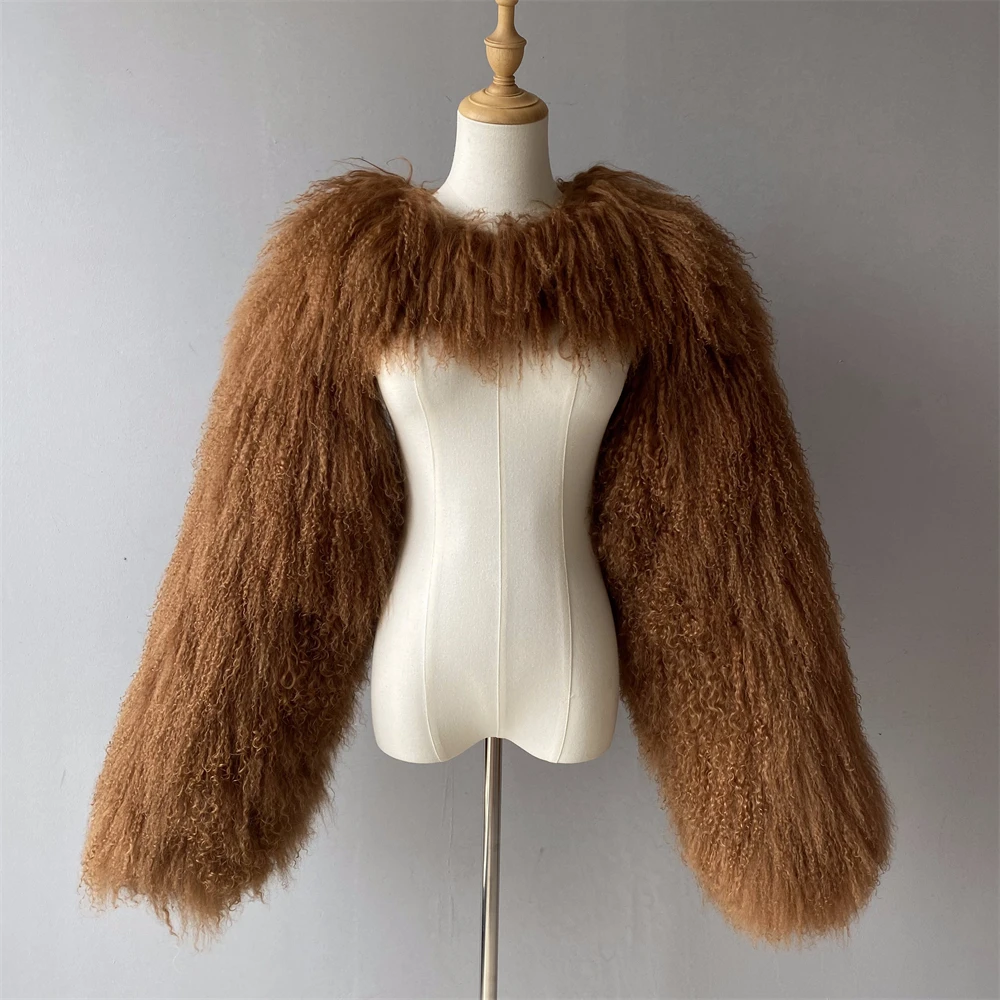Jaxmonoy Reale Mongolo Cappotto di Pelliccia di Pecora di Colore Solido Soffici Maniche di Pelliccia Autunno Inverno Nuovo Design Mongolo Cappotti di Pelliccia Femminile 2025