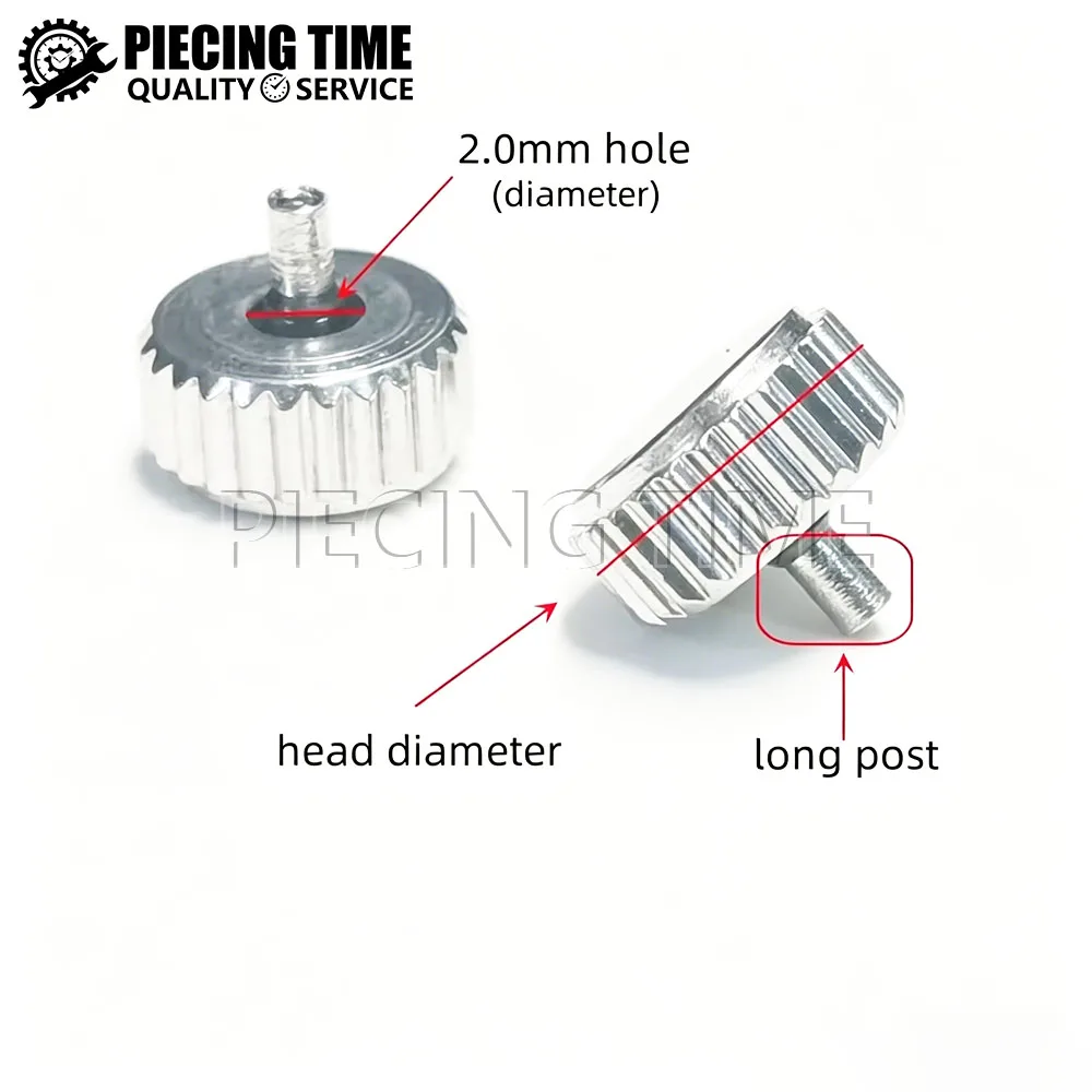 1PC Silver Long Tube Watch Crown with 2.0mm Hole Multiple Size Watch Repair Heads for Clockwork Mechanism