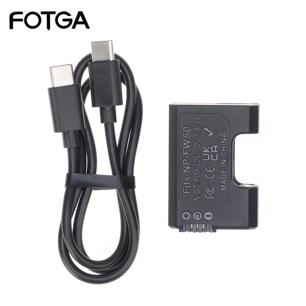 

FOTGA NP-FW50 Dummy Battery+Type-C Power Supply Straight Line (50CM) Power Adapter for Monitor/Camera For Cable Light Accessory