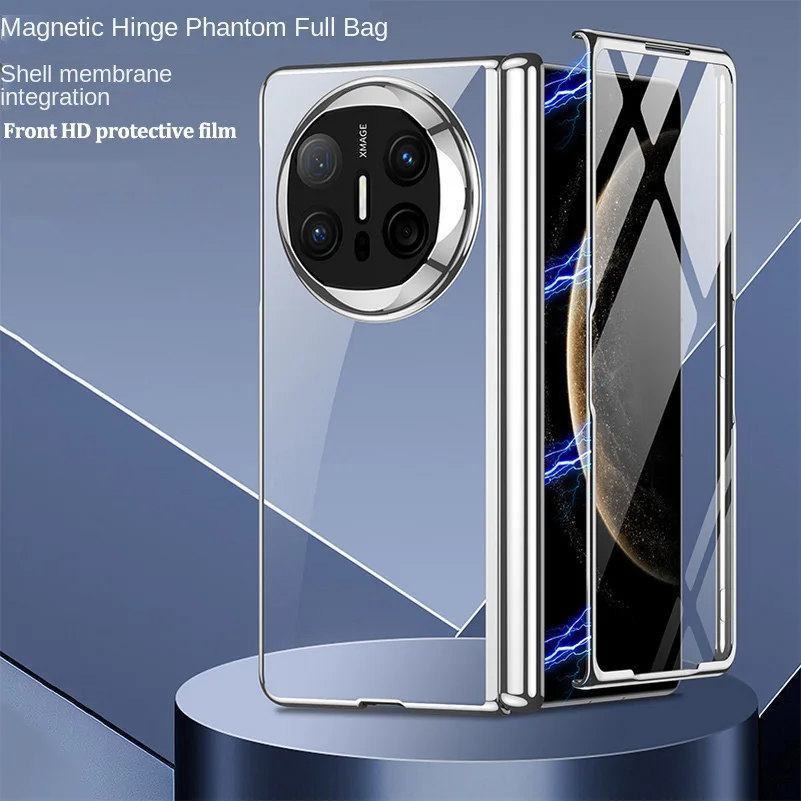 

Electroplated Frame Transparent Magnetic Hinge Glass Protective Film Case For Huawei Mate X7 Camera Protect Cover