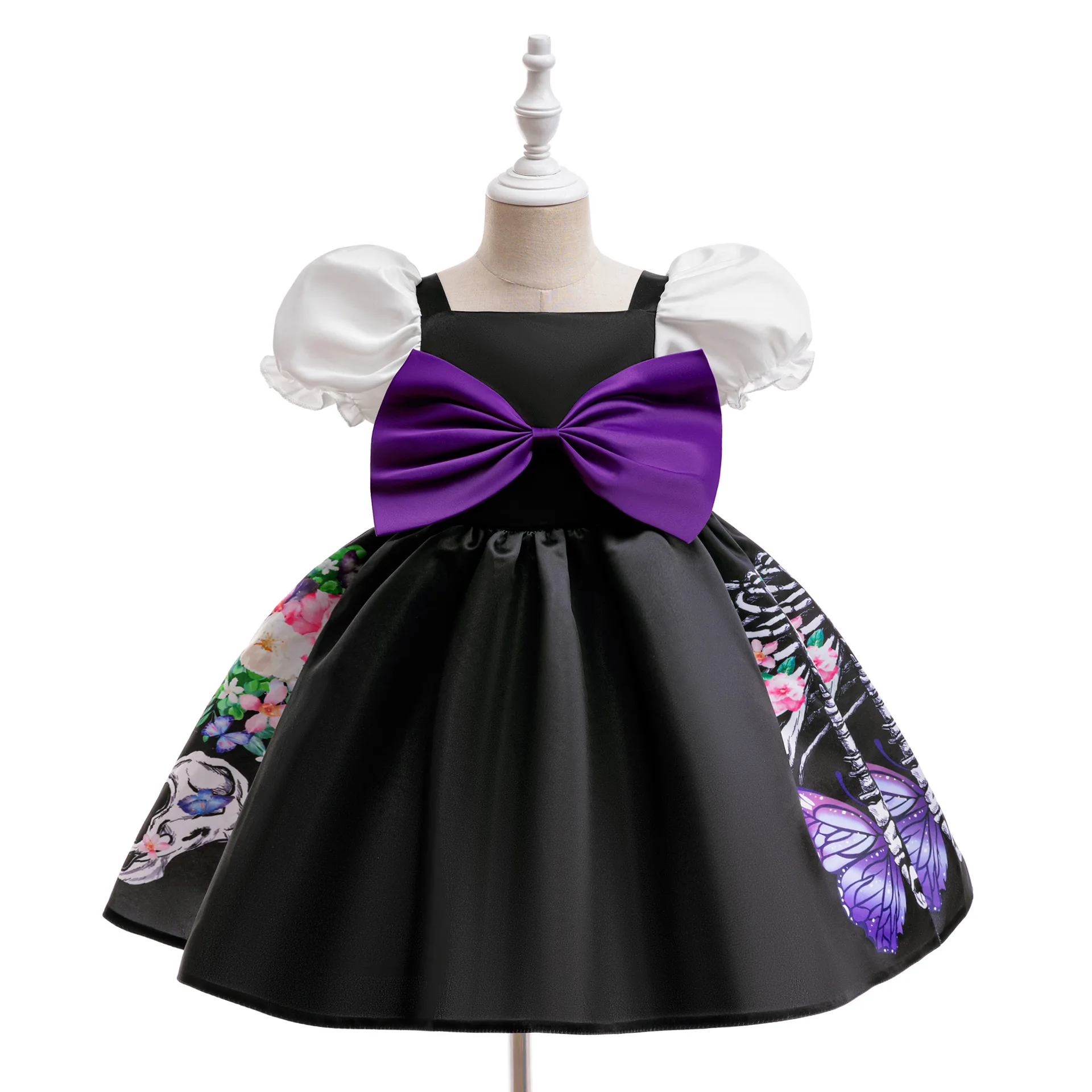 New Girls Halloween Dress Witchy Witch Pumpkin Spooky Skull Print Party Gift Little Princess Dress 4 5 6 7 8 Years Kids Clothes