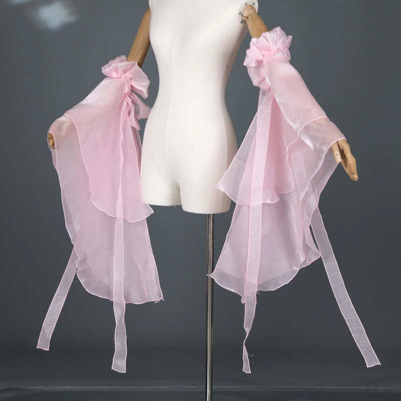 1 ペア二層古代スタイルプリンセスウォータースリーブダンス衣装ワンピースオールマッチスリーブトレーニング韓服エレガントなレースアップ