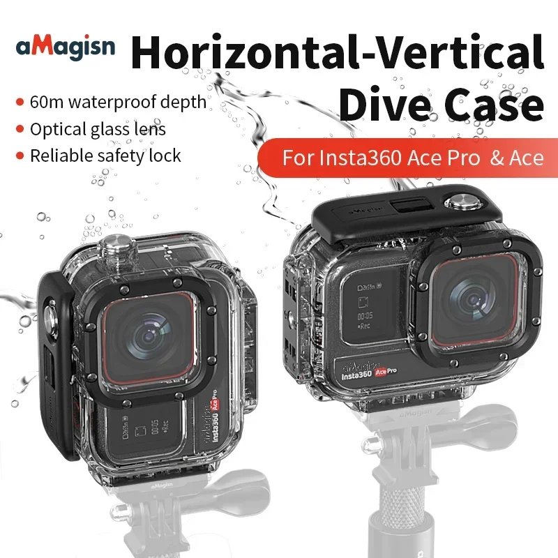 1Pcs aMagisn Horizontal-Vertical Dive Case Sports Camera Waterproof Accessory for Insta360 Ace/Ace Pro