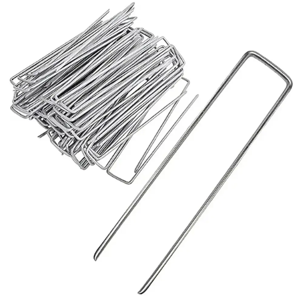 

10 шт./упак. Металлические U-образные колышки серебристого и черного цвета, устойчивые к ржавчине, с буферными шайбами, для сада и огорода, инструменты для крепления