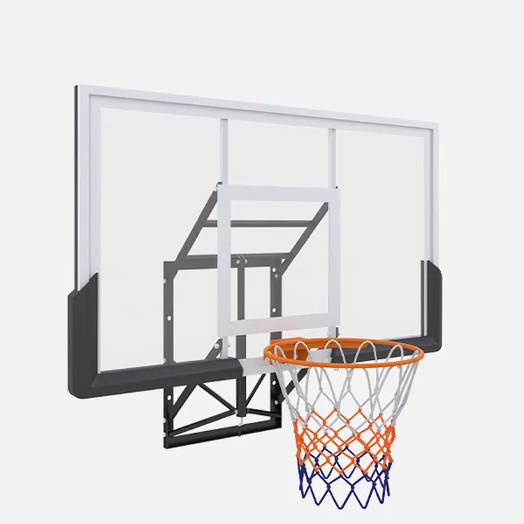 

Outdoor Basketball Games Large Tempered Glass Backboard Wall Mounted Adjustable Basketball Hoop Stand and Rim