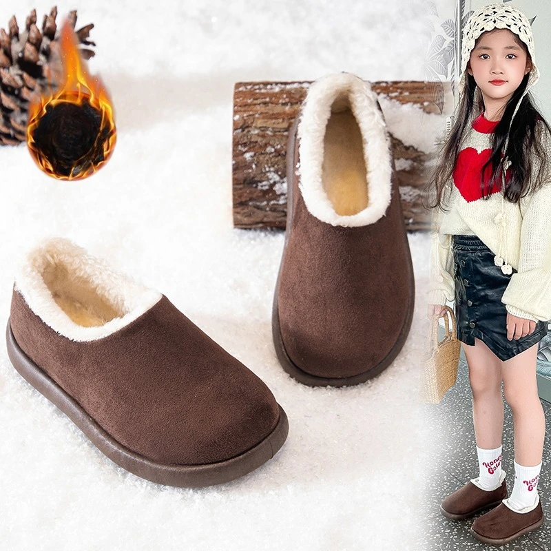 

2025 New Flat Heel Plush Round Toe Shoe for Winter New Couple Style Windproof Warm Cotton Shoes Casual Plush Home Shoes