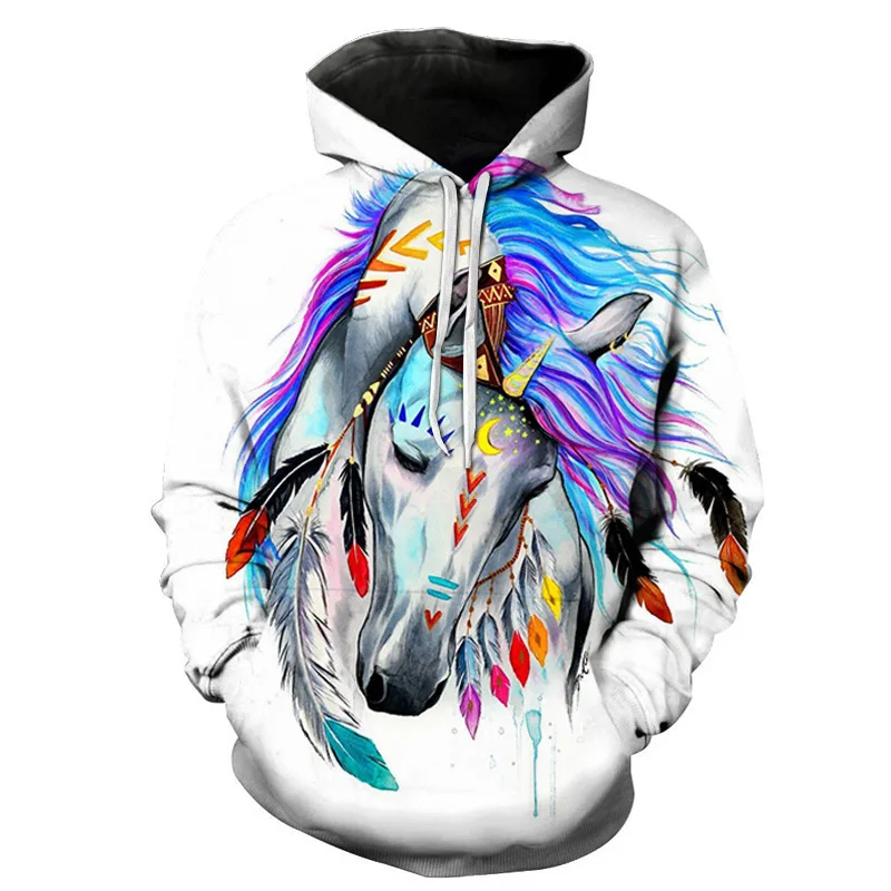 Fashion Men's Hoodies Color Painting Horse Animal 3D Print Couple Hoodie Men Women Oversized Sweatshirt Unisex Pullover Clothing