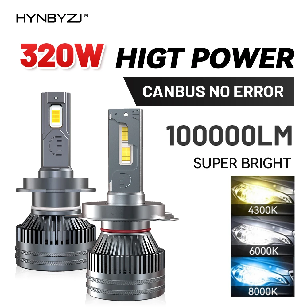 HYNBYZJ 320W High Power 100000LM H7 H4 H11 LED Headlight H1 H8 H9 HB4 HB3 9005 9006 9012 Turbo Lamp4300K  6000K  8000K Car Light