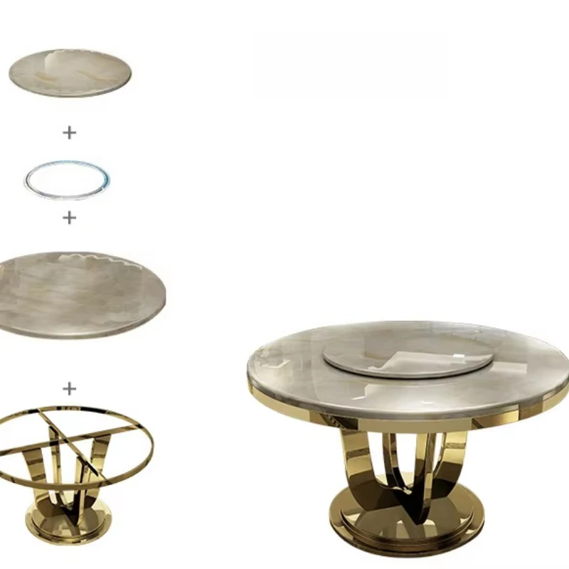 Luxury Dining Table Marble Top Round/Rectangle with Golden/sliver Stainless Steel Leg and Chair Dining Room Table Set