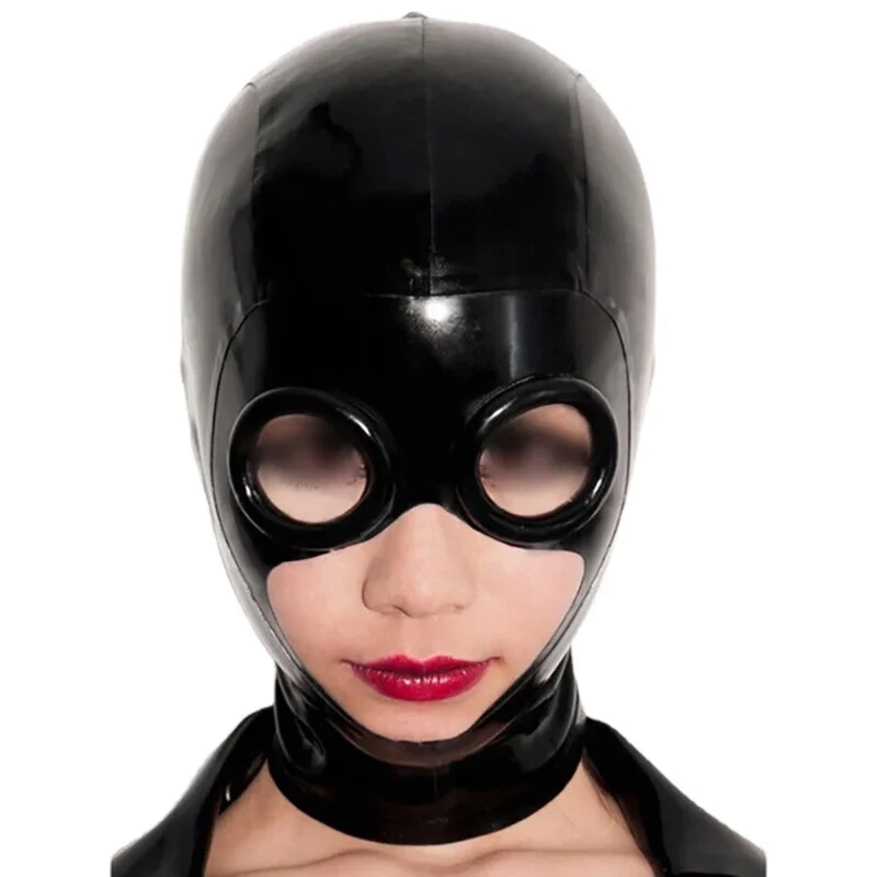 レディースヘッドカバー、ユニセックスハーフフェイスマスク、キャットスーツロールプレイングパーティーコスチューム、BDSMフェチラテックスフードhjk.5