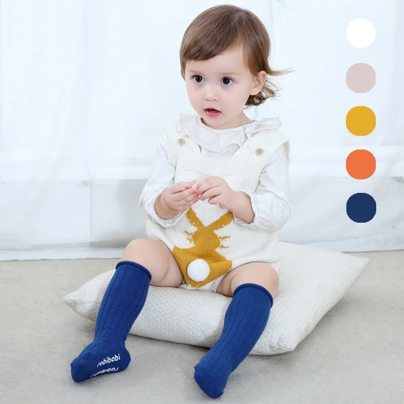 5 Pairs/Lot Baby Socks Spring Autumn Pure Cotton Floor Socks Non-Slip Non-Tightening High Tube Newborn Unisex Baby Socks