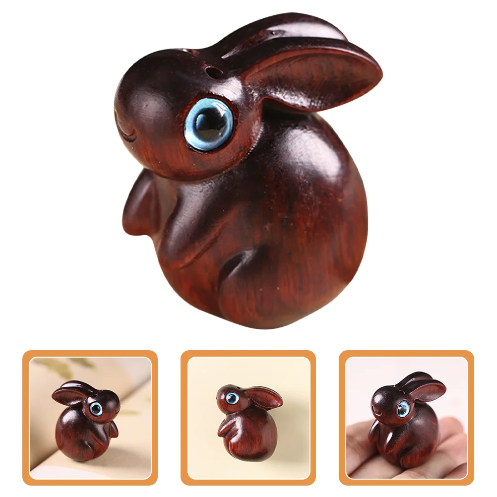 Ebony Rabbit Pendant Key Ring Zodiac Bunny Pendants Vintage Wooden Crafts Desktop Adorn Sandalwood Chain Charms Retro Decor