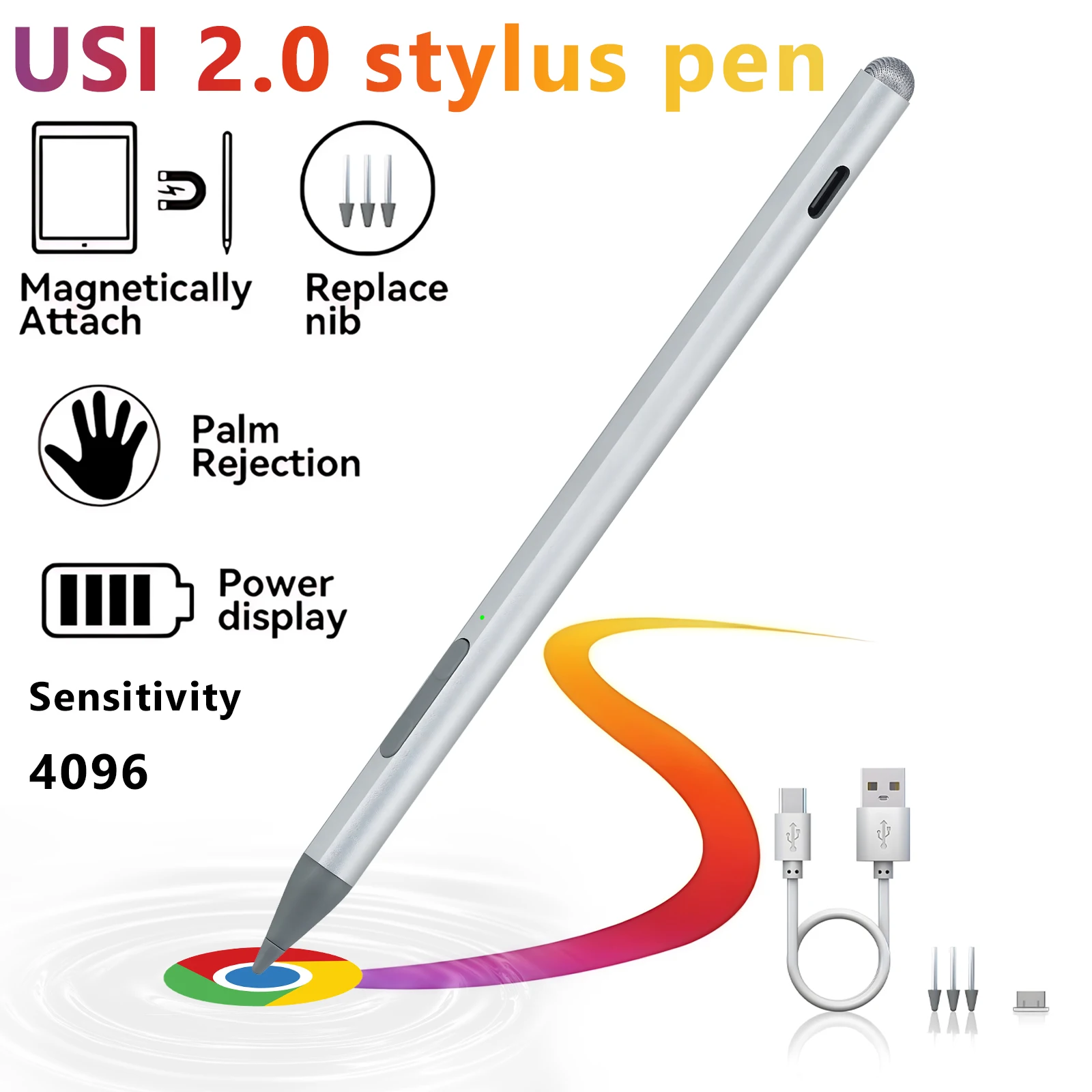 

USI2.0 Stylus Pen for Screen Smooth Writing Pen Long Battery Usage, 4096 Level Pressure Sensitivity Touch Stylus Pen