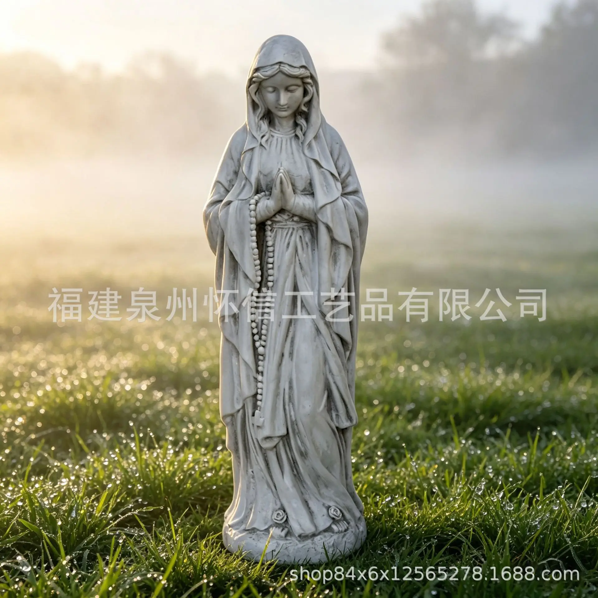 Garden Ornament Sculpture Virgin with Buddha Beads Wholesale Cement Reinforced Concrete Faith Statue