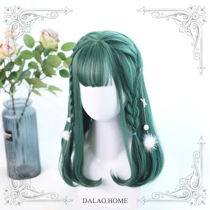 2025 yiyiHigh Quality Harajuku Soft Girl Lolita Cheryl 40Cm+ Bangs Atrovirens Wig Costume Party