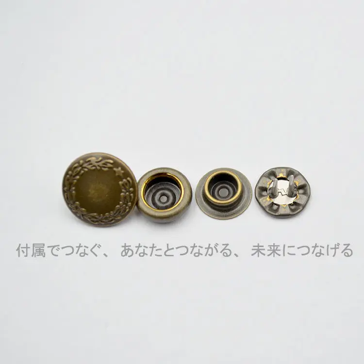 20 Stück Doppelstift-Vier-in-Eins-Schnalle, japanische YKK Bronze Laurel One-Star Version, Retro-Schnappverschluss für Jacken – Detail 5