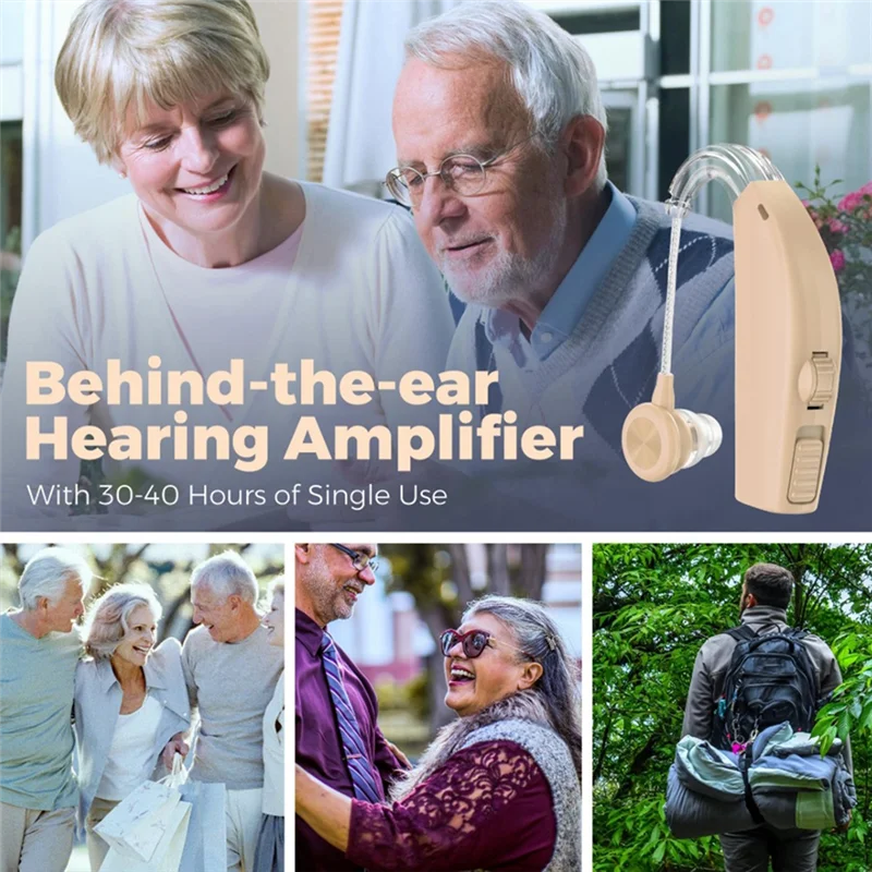 جهاز سماعات الرأس لكبار السن مع شحن مغناطيسي ومضخم صوت لاسلكي محمول قابل لإعادة الشحن باللون الأسود والبيج