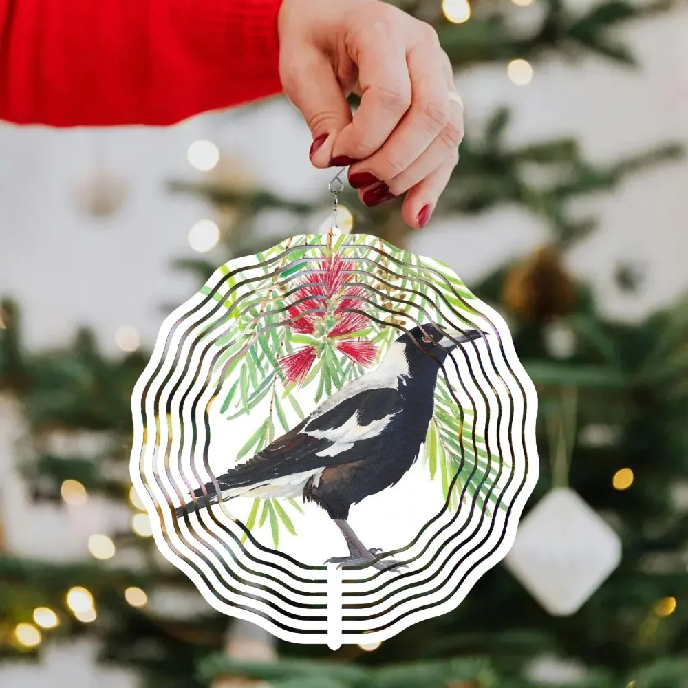 

Watercolor Australian Parrot Wind Chime 360 Rotating Metal Garden Art Decor