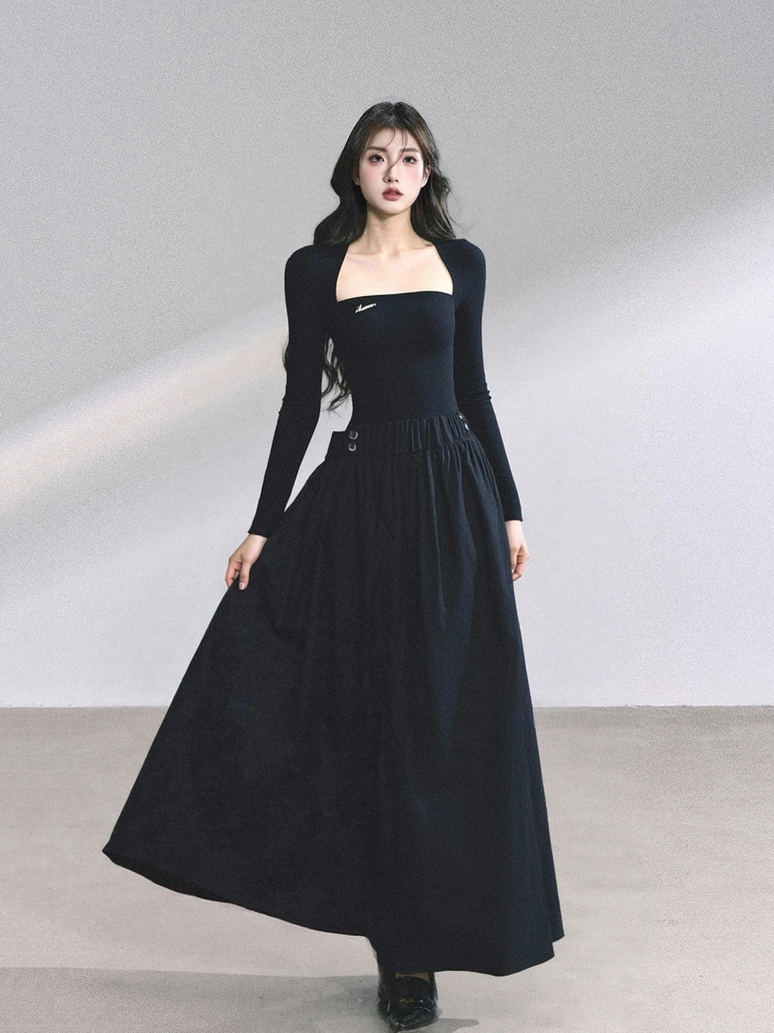 

Корейский дизайн Sensation Long Sve Waist Cinched Dr, женские осенне-зимние новые легкие роскошные элитные длинные платья Pure Desire