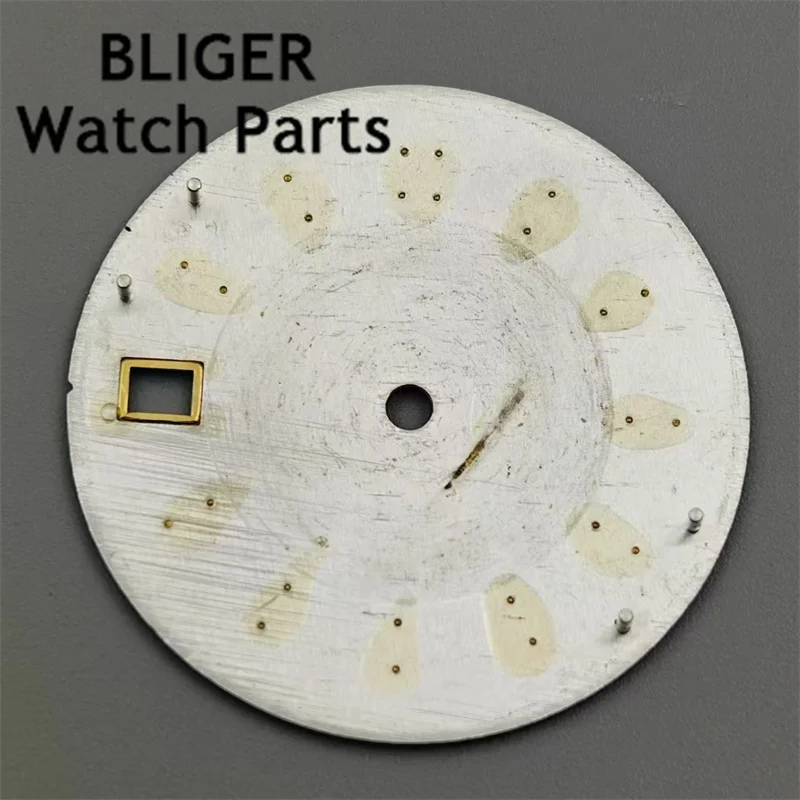 BLIGER-Mostrador do relógio branco com índice de ouro ou prata, C3 luminoso verde, Fit NH35 NH36 Movimento, 3.0 Relógio Coroa, 3.8, 29mm