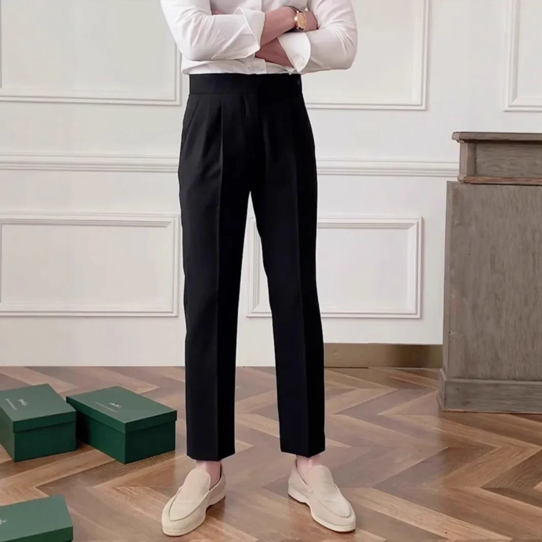 Spring Summer New Fashion Korean Style Men Solid Color Straight Casual Business Simple Basic Trendy Suit Trousers Male Clothes