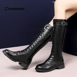 Comemore Women 2023 New Lace Up Knight Boot Belt Buckle stivaletti femminili calzature lunghe autunnali stivali alti alla coscia da donna Big Size 43