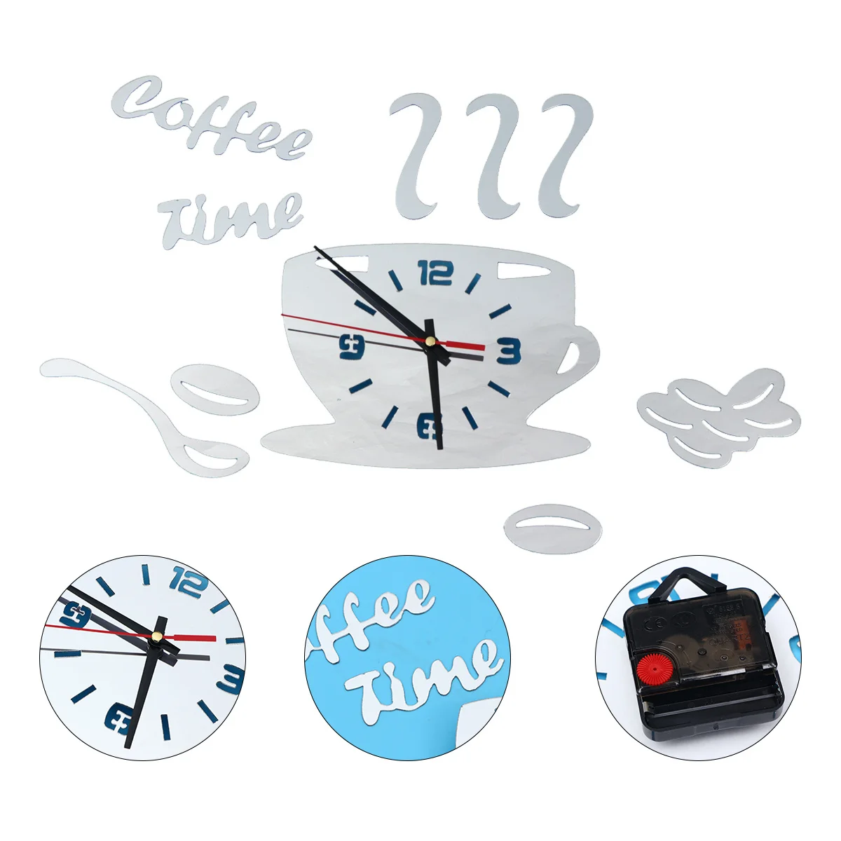 

Coffee Cup Wall Clock Acrylic Stylish Kids Room Living Room Bedroom Decoration Creative Wall Sticker Home Ornament