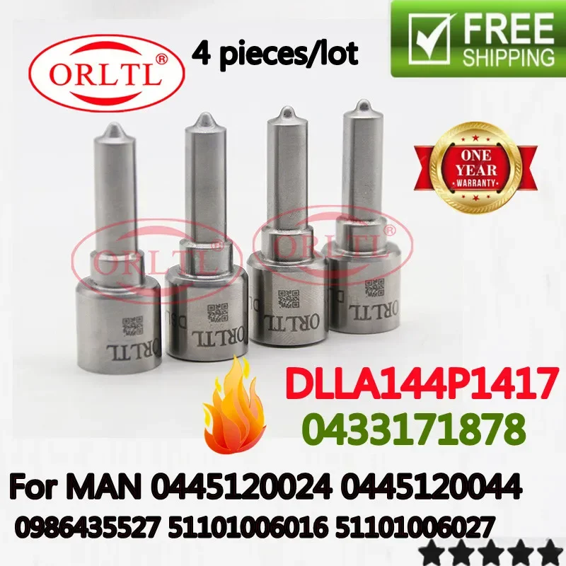 

4 шт. форсунок DLLA144P1417 0433171878 для MAN 0445120024 0445120044, для топливных форсунок 0986435527 51101006016 51101006027
