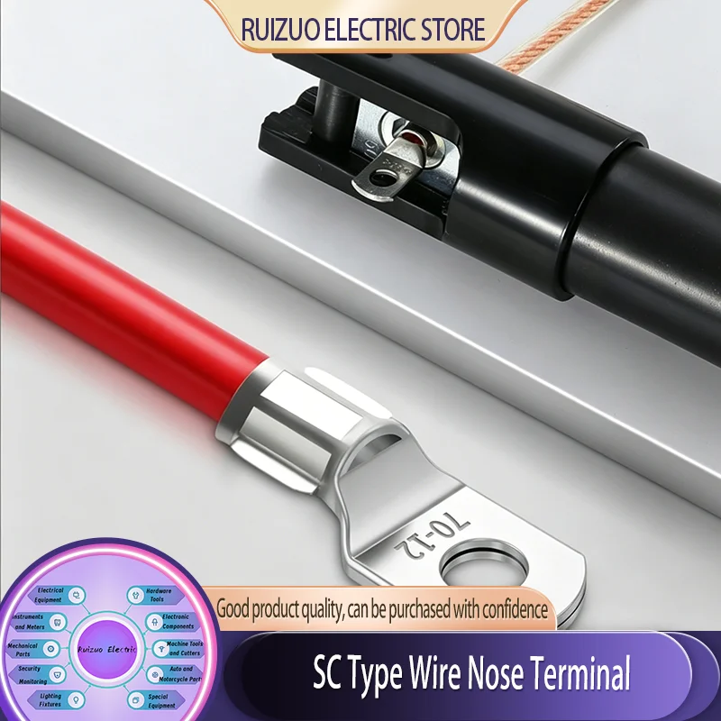 SC Type Wire Nose Terminal SC6/10/16/25/35/50/70/95 Bare Copper Battery Block Lugs Hole ID6/8/10/12mm Crimp Wire Connector