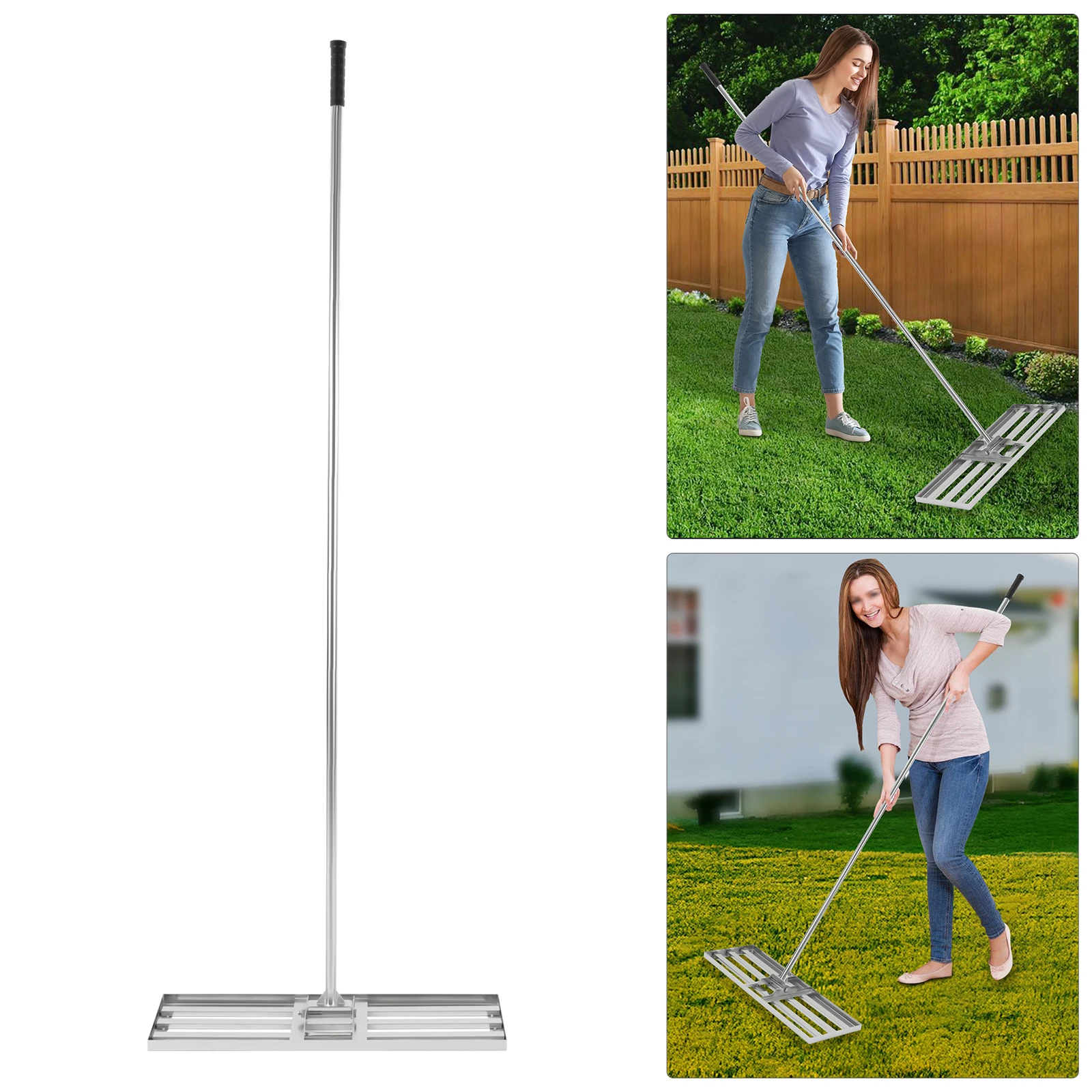 Manual Lawn Leveling Rake, T-shaped Garden Rake, Stainless Steel Soil Lawn Rake with Handle, Garden Tools