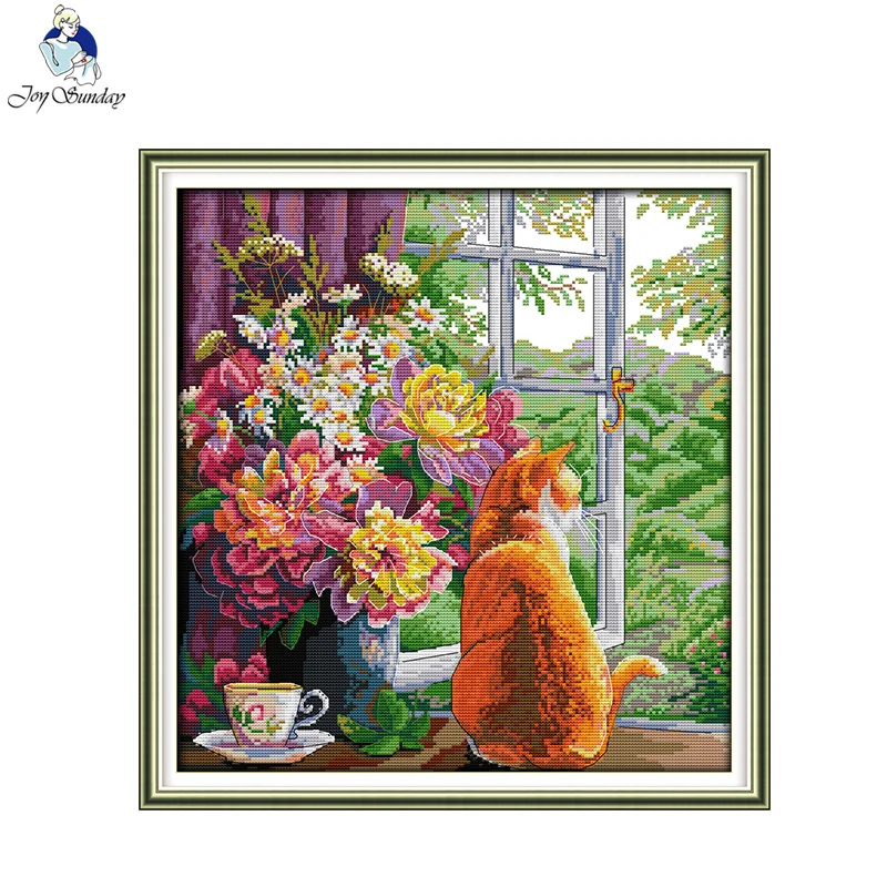 Joy Sunday Cross Stitch Kits Cat Pattern Counted Printed Canvas Aida 16CT 14CT 11CT DIY Hand Embroidery Sets Home Decor Gift New