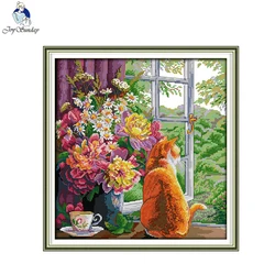 Joy Sunday Cross Stitch Kits Cat Pattern Counted Printed Canvas Aida 16CT 14CT 11CT DIY Hand Embroidery Sets Home Decor Gift New