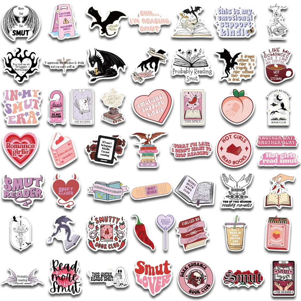 52PCS Bookish Smutty Reading Stickers Scrapbooking Collage Material Reading Enthusiasts Reading Dicycle Decorative Stickers