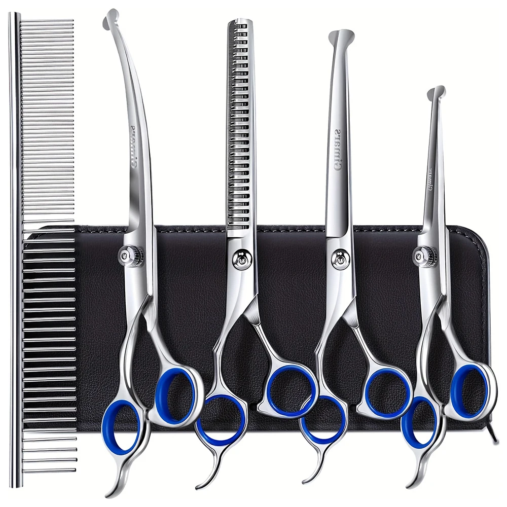 7-in-1 Professional Dog Grooming Scissors Set Stainless Steel Pet Clippers with Ceramic Coating Ergonomic Handle Safe round Tips And Storage Case