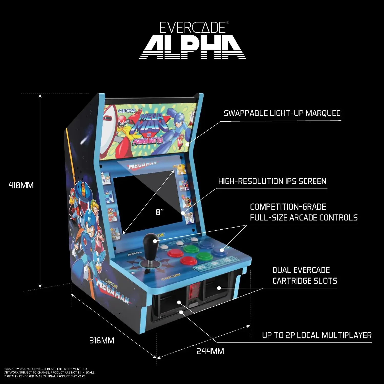 Evercade Alpha Mega Man Bartop Arcade - Pre-assembled unit with Competition-Grade Arcade Controls + 8